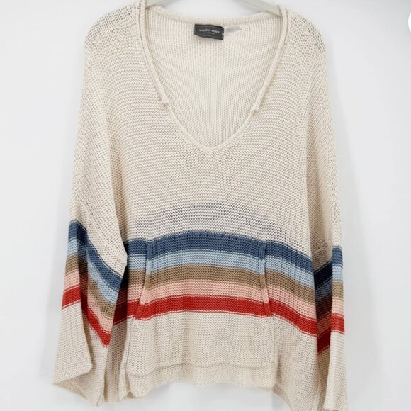 wooden ships knit kangaroo pocket LSV stripe nautical relaxed sweater women S - Picture 7 of 9